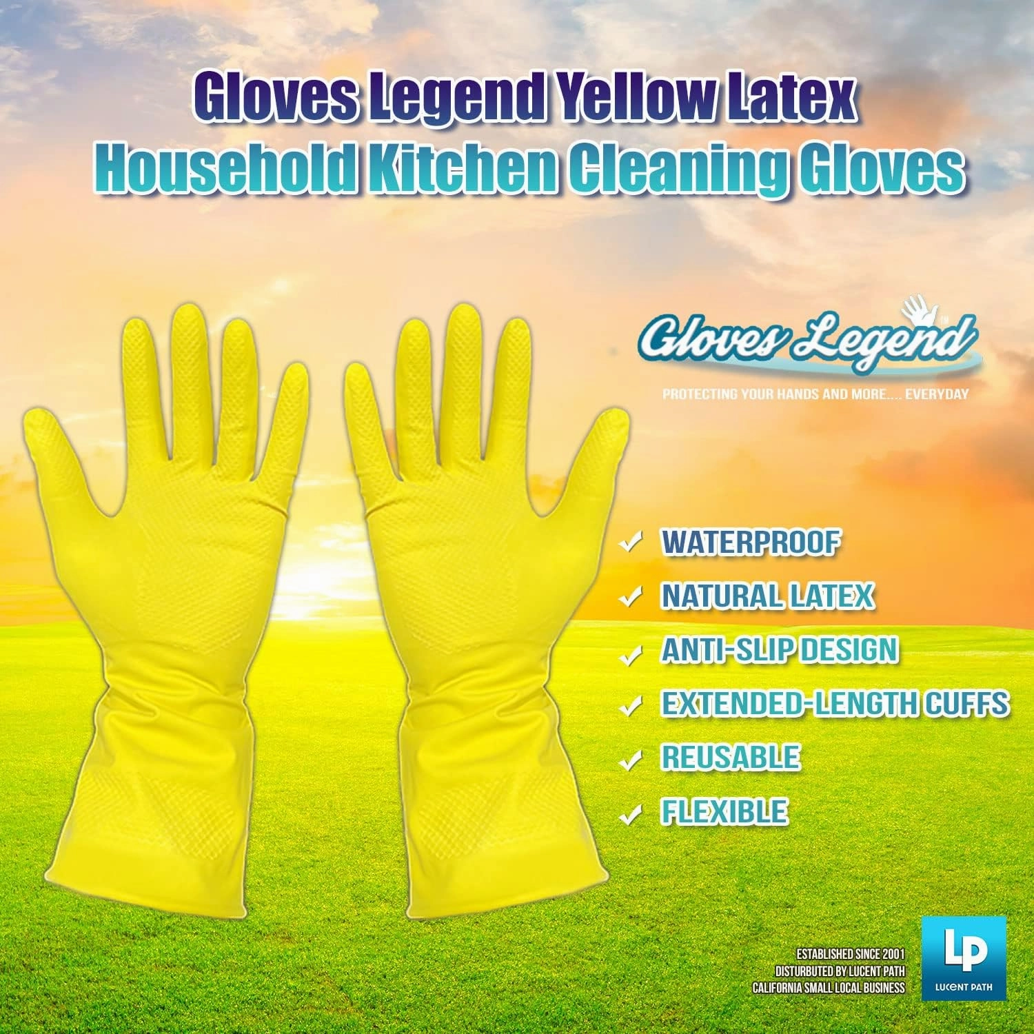 Size Large Yellow Household Kitchen Cleaning Dishwashing Reuseable Gloves
