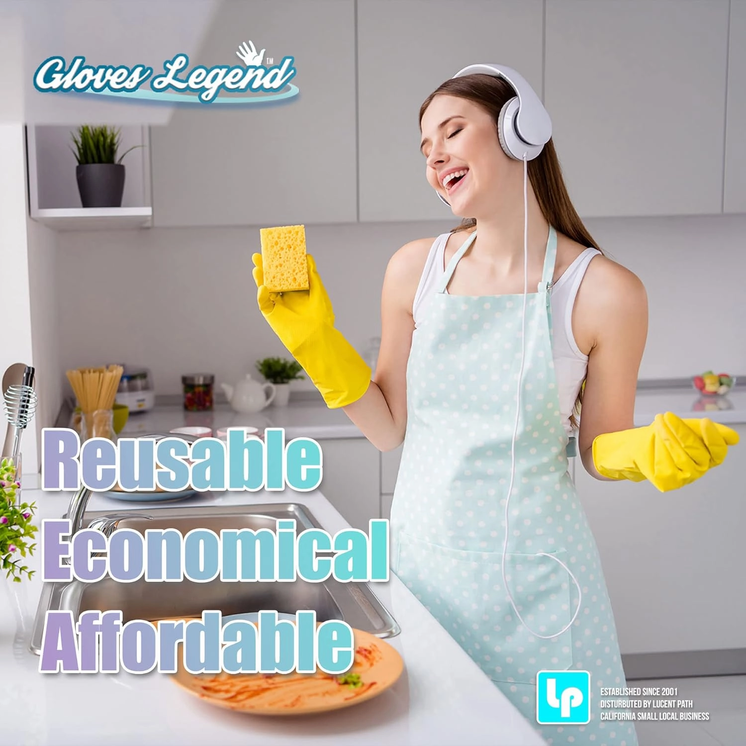 Size Large Yellow Household Kitchen Cleaning Dishwashing Reuseable Gloves