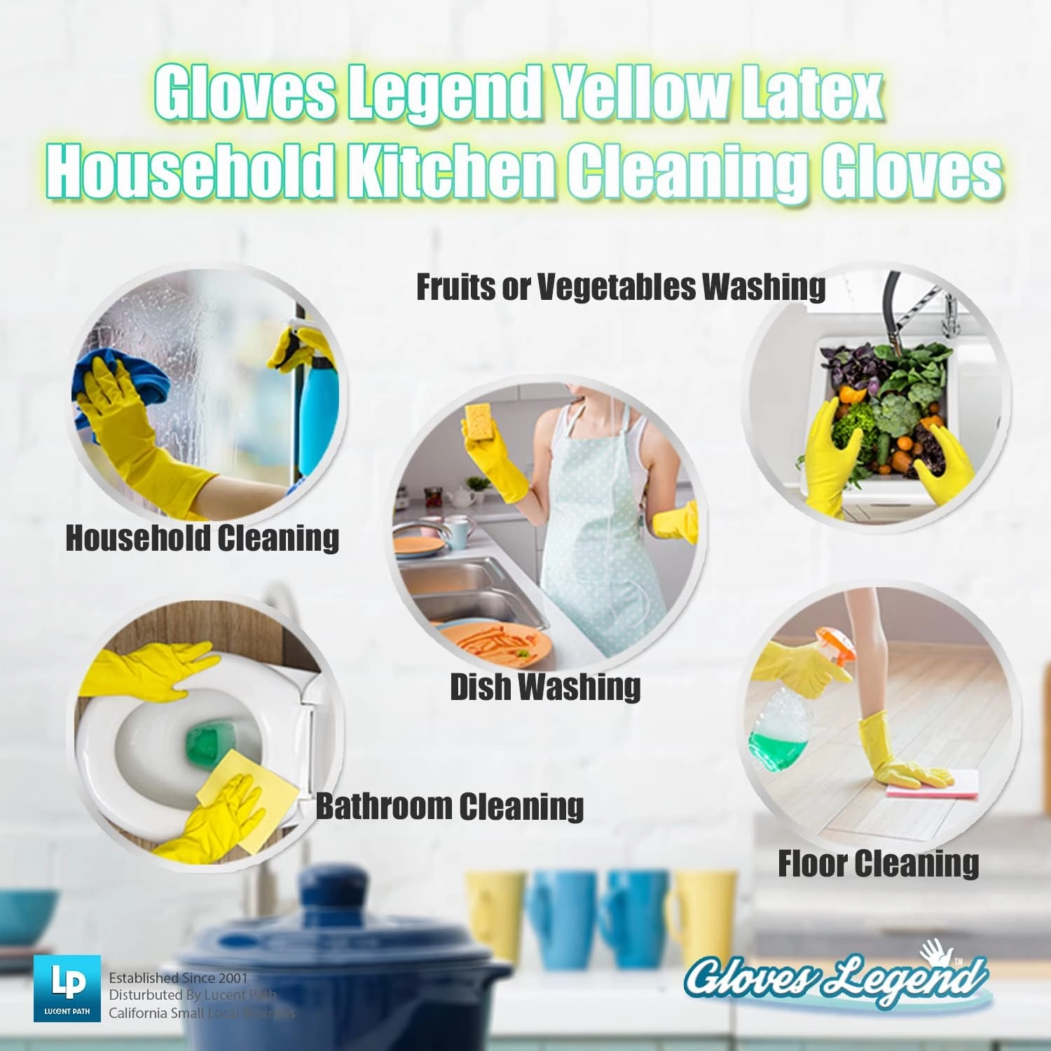 Size Large Yellow Household Kitchen Cleaning Dishwashing Reuseable Gloves