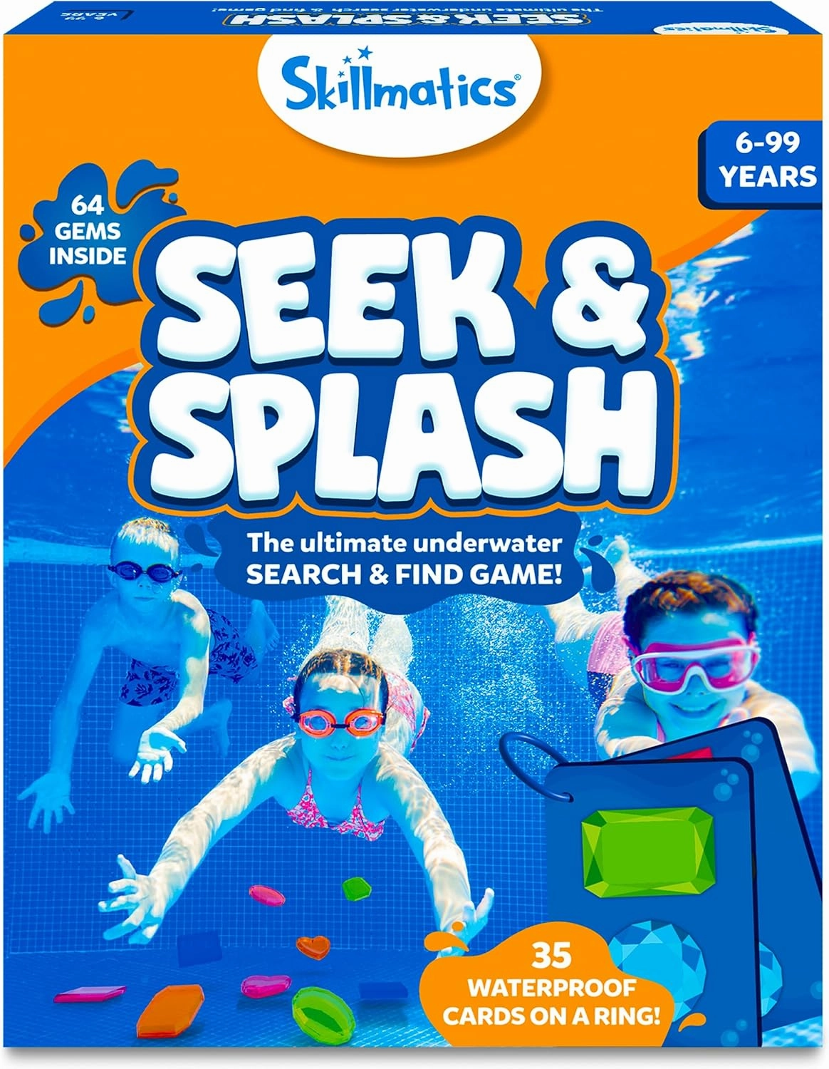 Skillmatics Pool Toys - Seek & Splash, Search & Find Water Game, Swimming Pool Dive Toy for Kids, Summer Fun & Gifts for Boys & Girls Ages 6, 7, 8, 9, 10, 11 & Up, Includes 64 Colorful Gems