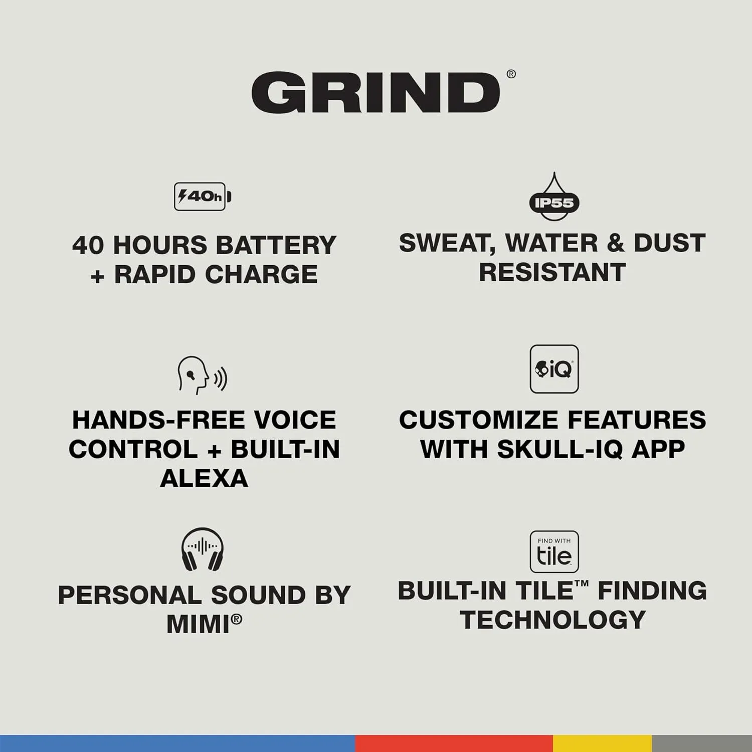 Skullcandy Grind Wireless Earbuds, Bluetooth Headphones, Up to 40 Hours Battery, Noise Isolating Fit, Microphone for iPhone Android, Customizable via Skull-iQ App - True Black