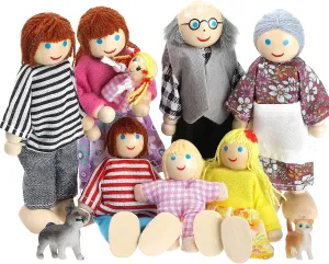 Skylety 10 Pcs Wooden Dollhouse Set of Mini People Figures Dollhouse Dolls Wooden Doll Pretend Play Figures Accessories(Classic Style)