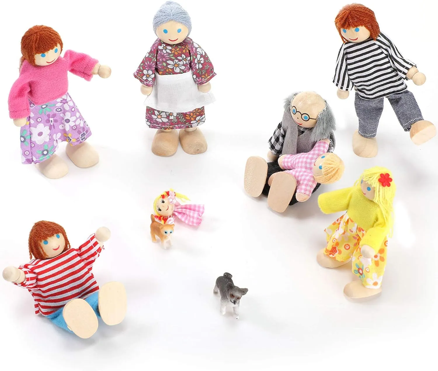 Skylety 10 Pcs Wooden Dollhouse Set of Mini People Figures Dollhouse Dolls Wooden Doll Pretend Play Figures Accessories(Classic Style)