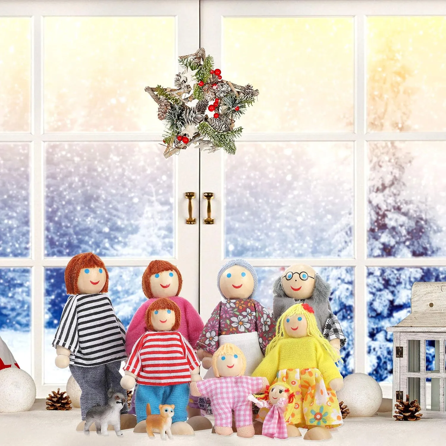 Skylety 10 Pcs Wooden Dollhouse Set of Mini People Figures Dollhouse Dolls Wooden Doll Pretend Play Figures Accessories(Classic Style)