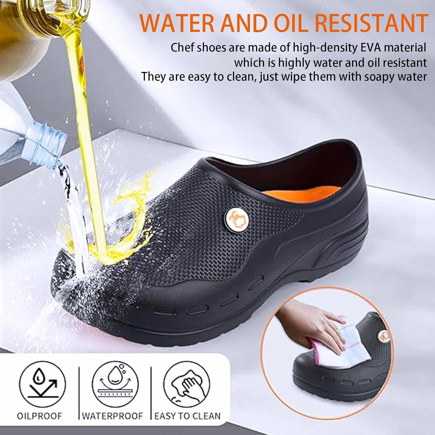 Slip Resistant Work Shoes for Men's and Women's Kitchen/Chef/Garden/Nurse Shoes Black Non Slip Clogs(7.5-11.5Men/8.5-12.5Women)