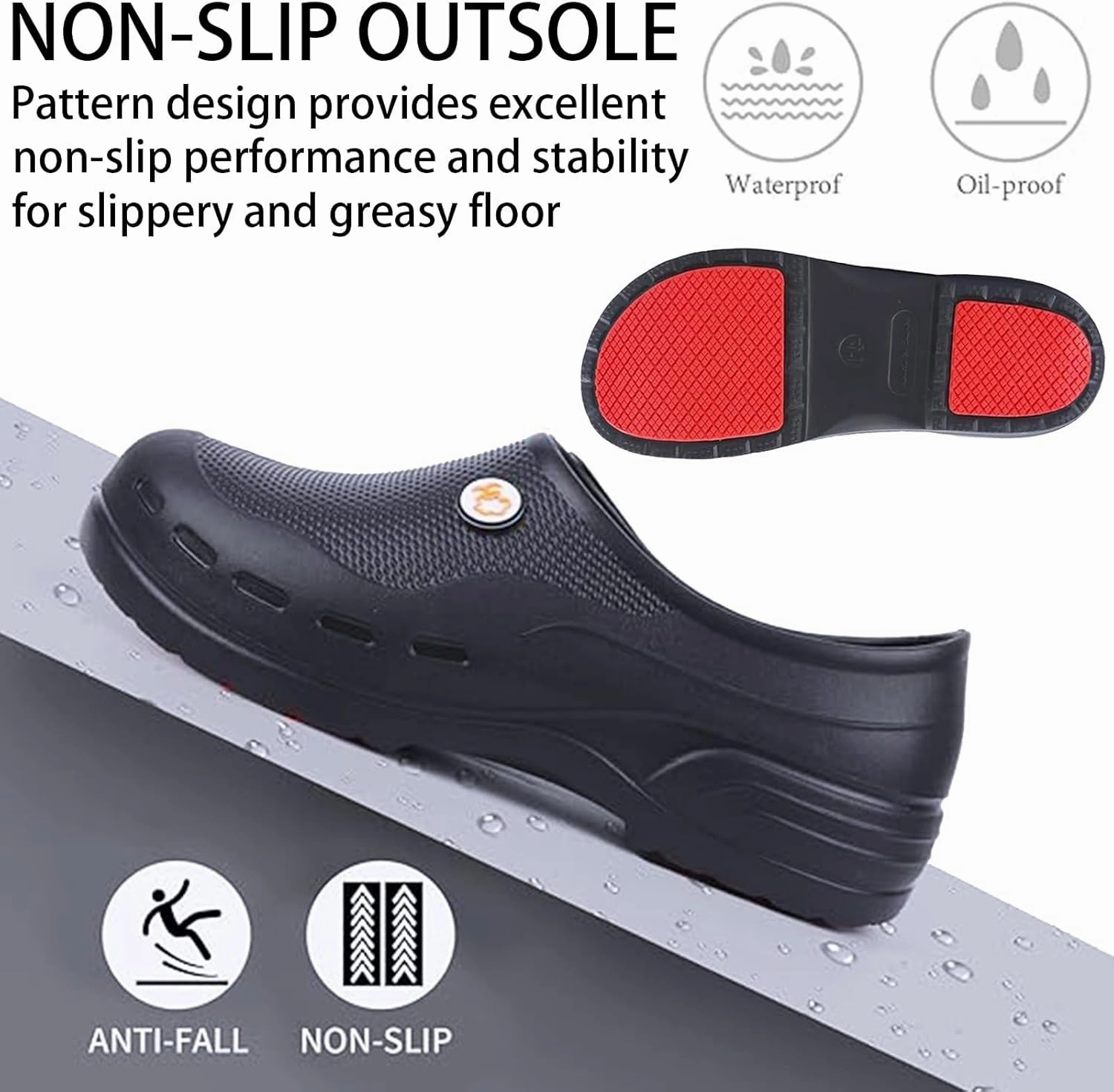 Slip Resistant Work Shoes for Men's and Women's Kitchen/Chef/Garden/Nurse Shoes Black Non Slip Clogs(7.5-11.5Men/8.5-12.5Women)