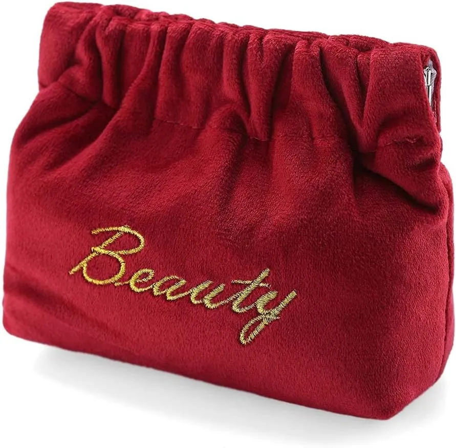 Small Makeup Bag for Purse Travel Cosmetic Bags Soft Velvet Makeup Pouch for Women and Girls (Green)