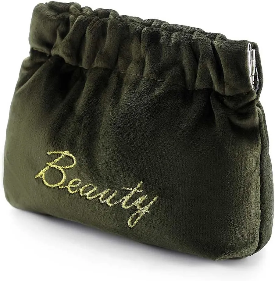 Small Makeup Bag for Purse Travel Cosmetic Bags Soft Velvet Makeup Pouch for Women and Girls (Green)