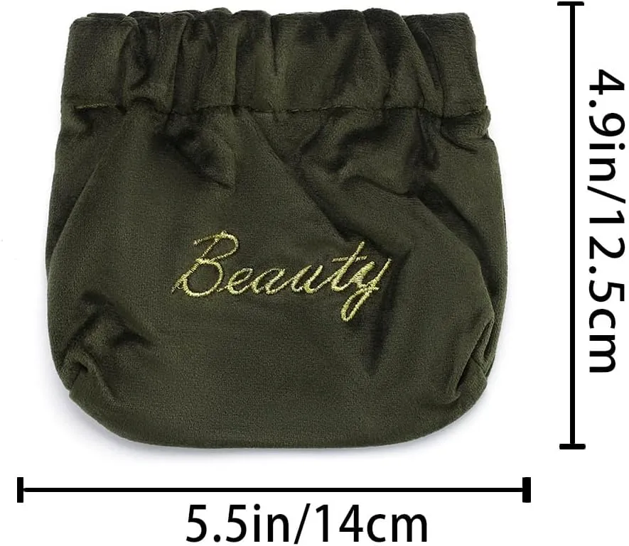 Small Makeup Bag for Purse Travel Cosmetic Bags Soft Velvet Makeup Pouch for Women and Girls (Green)