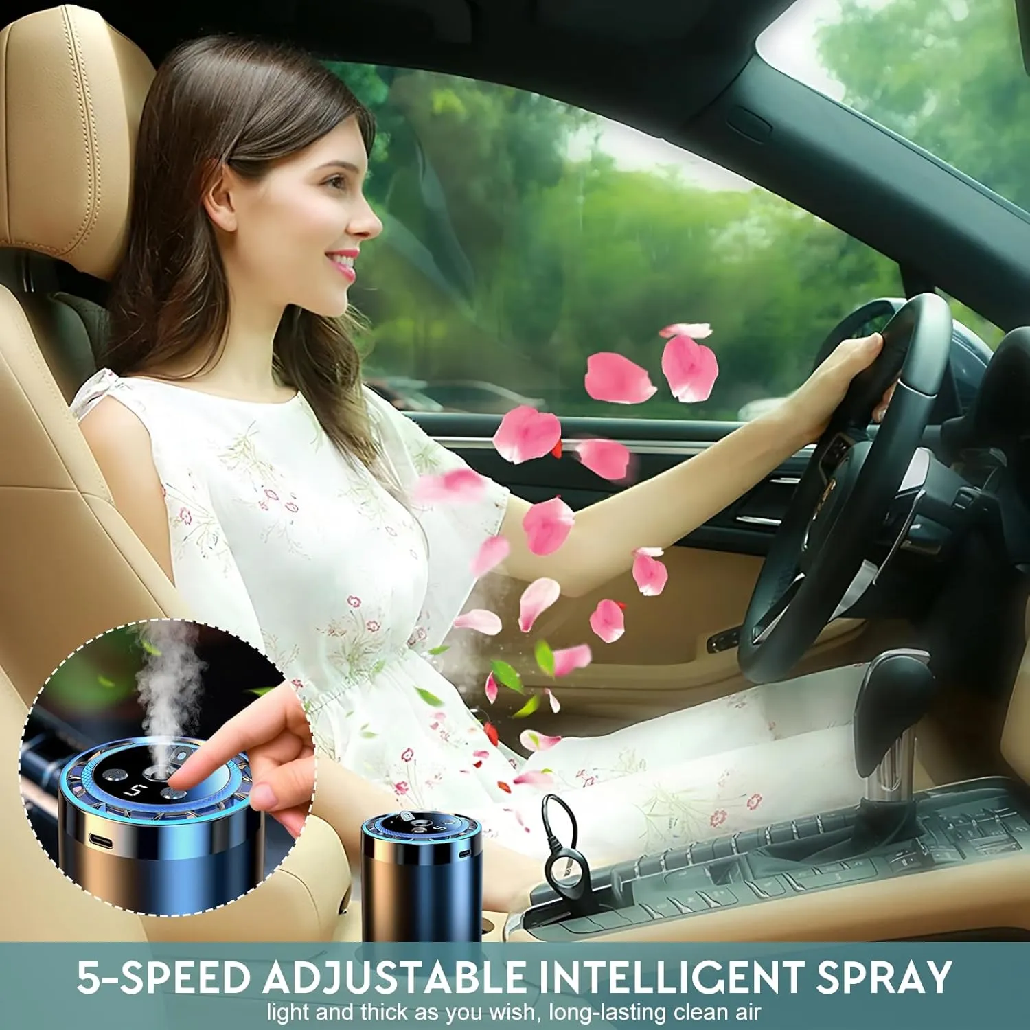 Smart Car Air Freshener, Auto-Sensing Atomization with Adjustable Concentration, USB Rechargeable, 5 Fragrance Modes for Long-Lasting Freshness,Cologne Scent