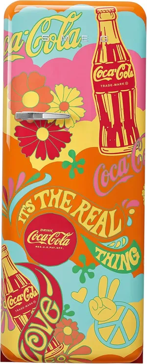 Smeg FAB28 Retro Style Refrigerator with 9.92 Cu Total Capacity, Multiflow Cooling System, Adjustable Glass Shelves 24-Inches, Coca Cola Right Hand Hinge Made In Italy