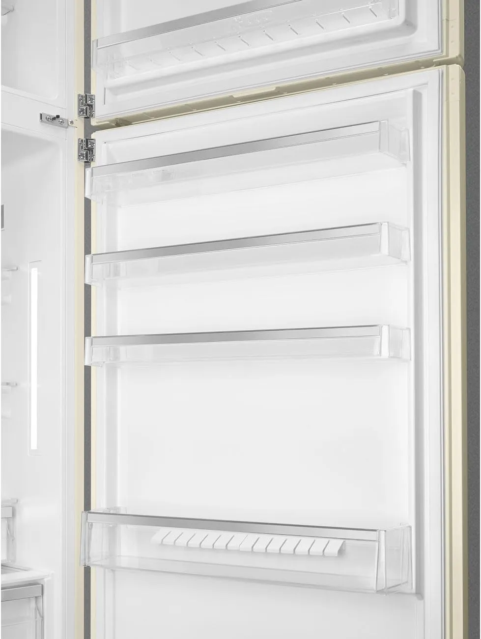 Smeg FAB50 50's Retro Style Aesthetic Top Freezer Refrigerator with Ice Maker 19.28 Cu Total Capacity Multiflow Cooling System Adjustable Glass Shelves Left Hand Hinge Cream Made In Italy