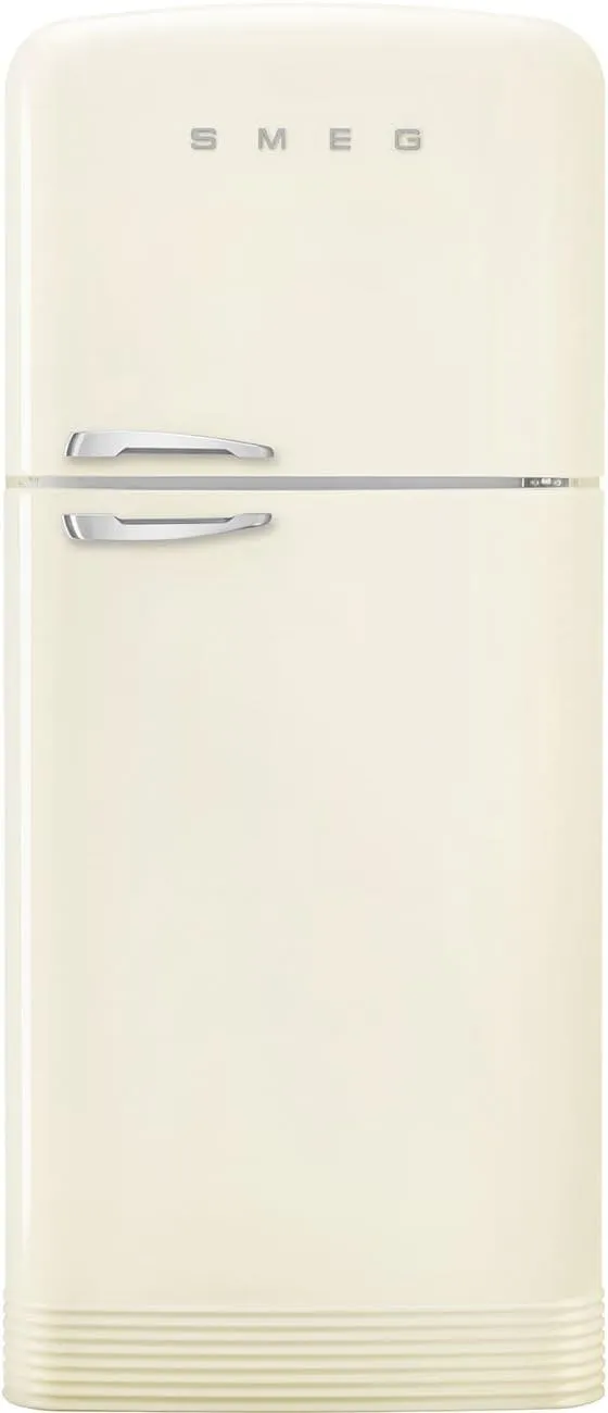 Smeg FAB50 50's Retro Style Aesthetic Top Freezer Refrigerator with Ice Maker 19.28 Cu Total Capacity Multiflow Cooling System Adjustable Glass Shelves Left Hand Hinge Cream Made In Italy