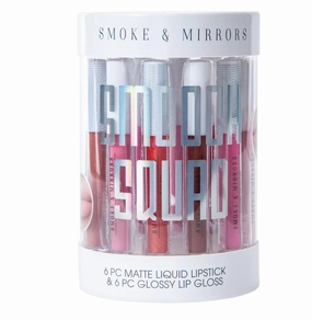 Smoke & Mirrors Smooch Squad Matte Liquid Lipstick 6-pcs & Glossy Lip Gloss Set 6-pcs