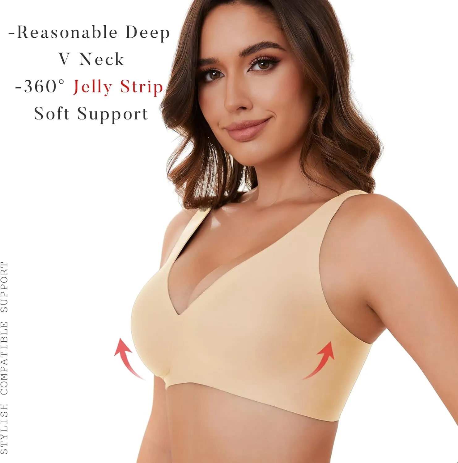 Smooth V Bras for Women No Underwire Seamless Plunge Bralettes T Shirt Sleep Everyday Bra with Bra Extender