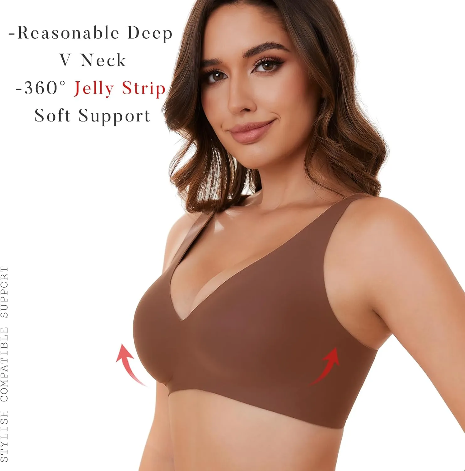 Smooth V Bras for Women No Underwire Seamless Plunge Bralettes T Shirt Sleep Everyday Bra with Bra Extender