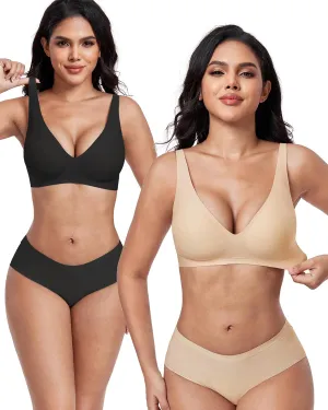 Smooth V Bras for Women No Underwire Seamless Plunge Bralettes T Shirt Sleep Everyday Bra with Bra Extender