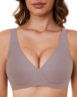 Smooth V Bras for Women No Underwire Seamless Plunge Bralettes T Shirt Sleep Everyday Bra with Bra Extender