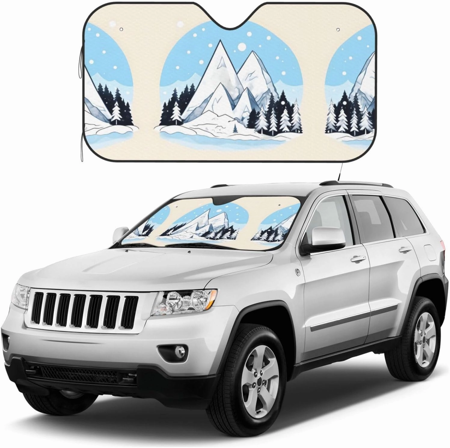 Snow-Capped Mountains Print Car Windshield Sun Shade, Vehicle Front Window Shield Cover Sun Visor Protection