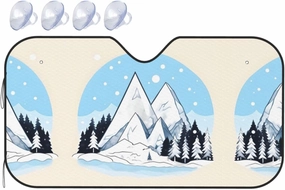 Snow-Capped Mountains Print Car Windshield Sun Shade, Vehicle Front Window Shield Cover Sun Visor Protection