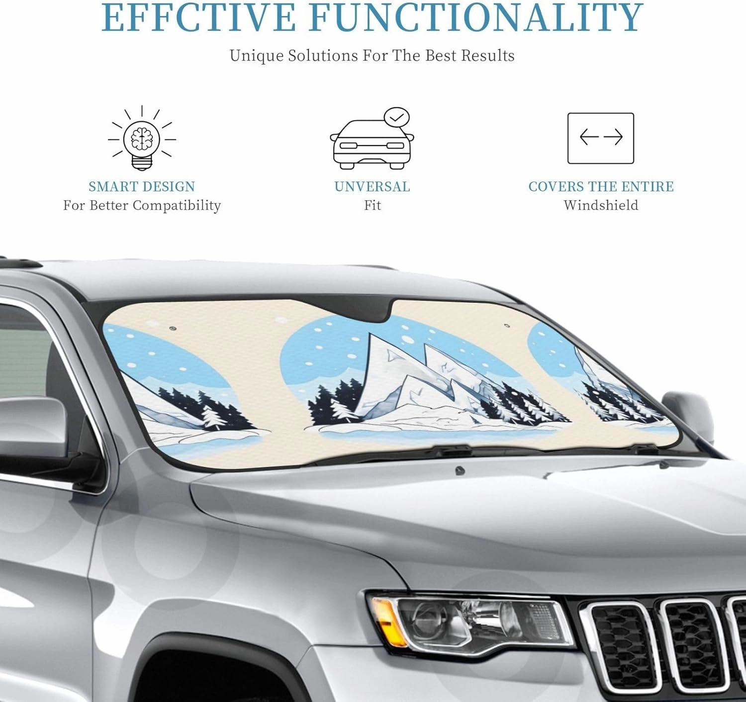 Snow-Capped Mountains Print Car Windshield Sun Shade, Vehicle Front Window Shield Cover Sun Visor Protection
