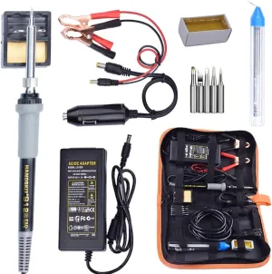 Soldering Iron, Soldering Iron Kit, 35W Adjustable Temperature Welding Tool, 5pcs Solder Soldering Iron Tip, with Car Battery Charger, AC/DC Adapter 110-240V/12V 3A, PU Carry Bag