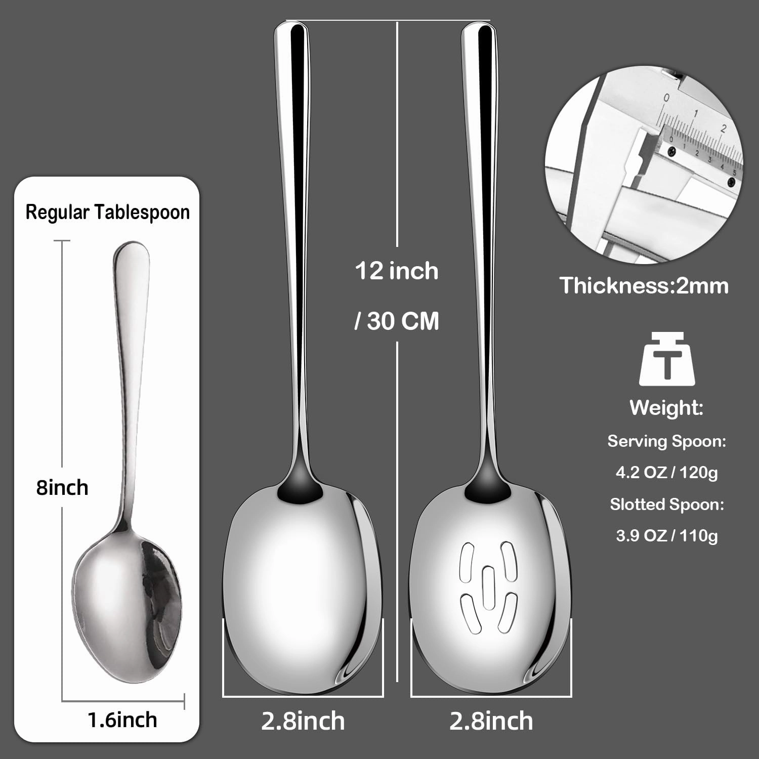 SOLEADER Extra Large Slotted Serving Spoon, 12 Inch Stainless Steel, Slotted Spoons for Cooking, Buffet Silverware, Dishwasher Safe, Pack of 12
