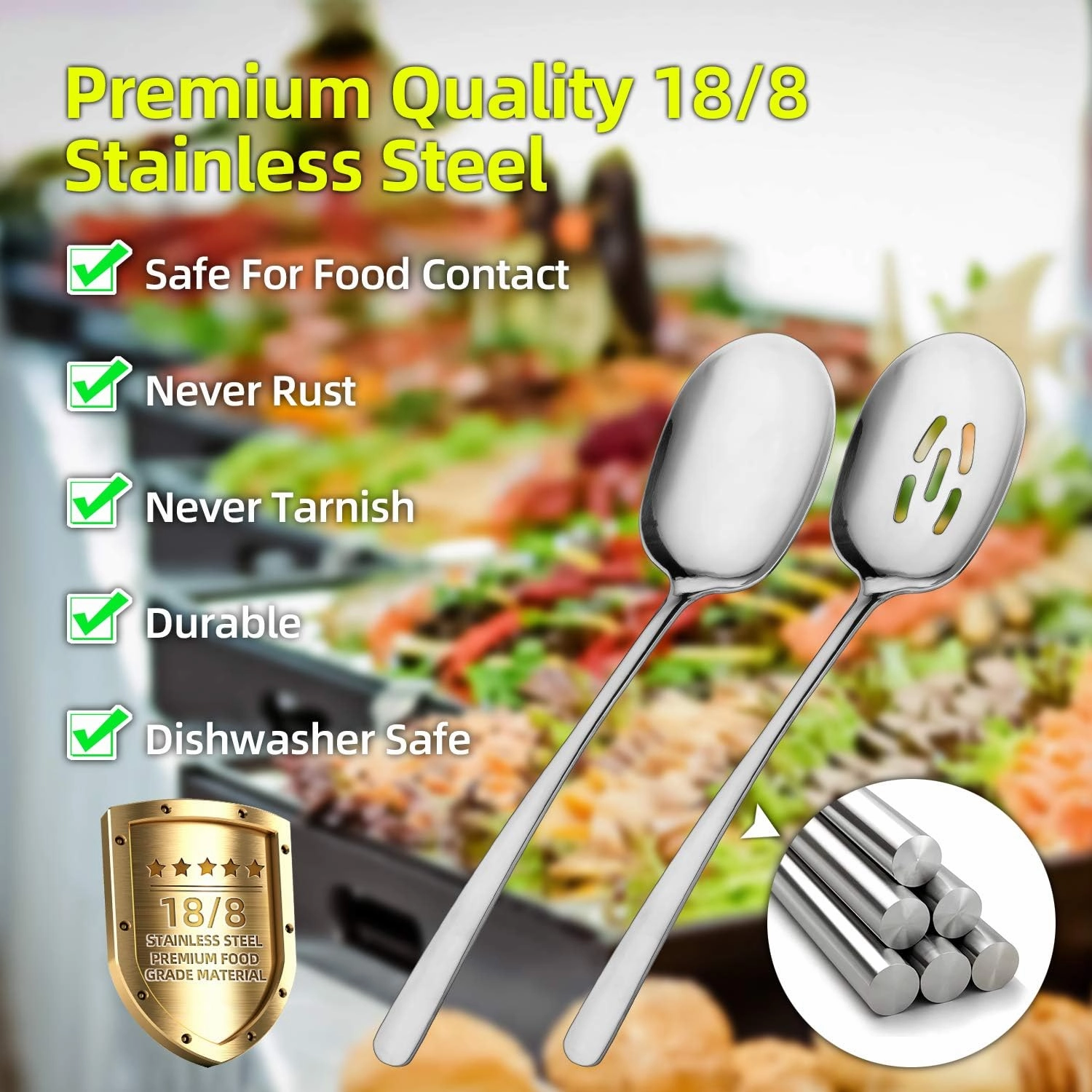 SOLEADER Extra Large Slotted Serving Spoon, 12 Inch Stainless Steel, Slotted Spoons for Cooking, Buffet Silverware, Dishwasher Safe, Pack of 12