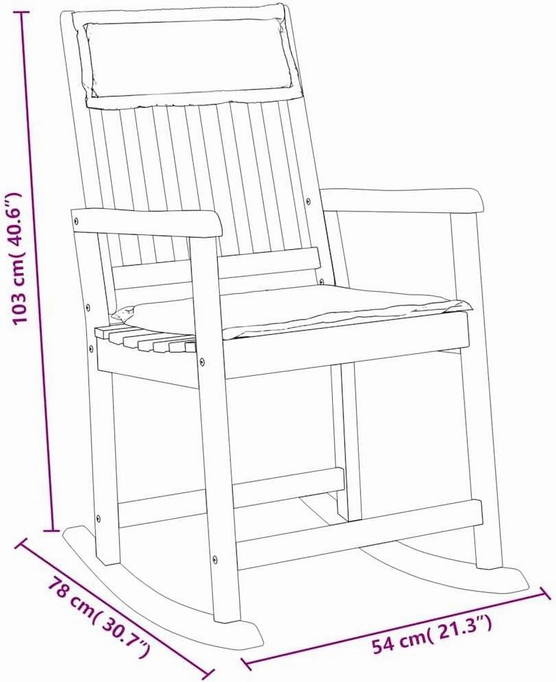 Solid Acacia Wood Rocking Chair with Dark Gray Cushions, Durable Indoor/Outdoor Patio Furniture Lounge Chair for Living Room, Beach, Camping (21.3" W x 40.6" H)