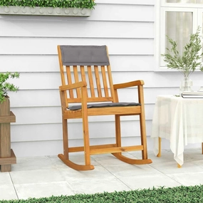 Solid Acacia Wood Rocking Chair with Dark Gray Cushions, Durable Indoor/Outdoor Patio Furniture Lounge Chair for Living Room, Beach, Camping (21.3" W x 40.6" H)