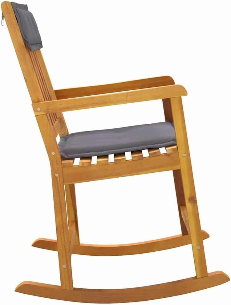 Solid Acacia Wood Rocking Chair with Dark Gray Cushions, Durable Indoor/Outdoor Patio Furniture Lounge Chair for Living Room, Beach, Camping (21.3" W x 40.6" H)