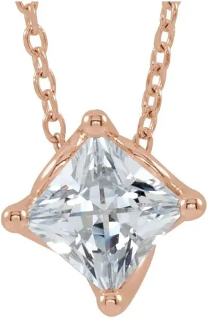 Solitaire Sapphire Solitaire Charm Pendant Chain Necklace Adjustable 16" to 18" (9.1mm x 9.1mm)