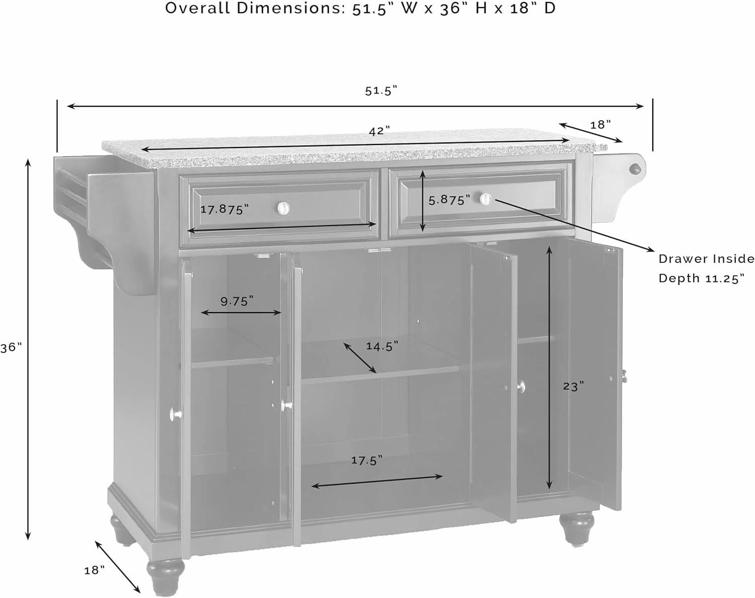 Sophisticated Simplicity Full Size Kitchen Island with Spacious Countertop, Portable Design, Modern Kitchen Furniture, Convenient Storage Drawers Cherry/Gray Granite Top