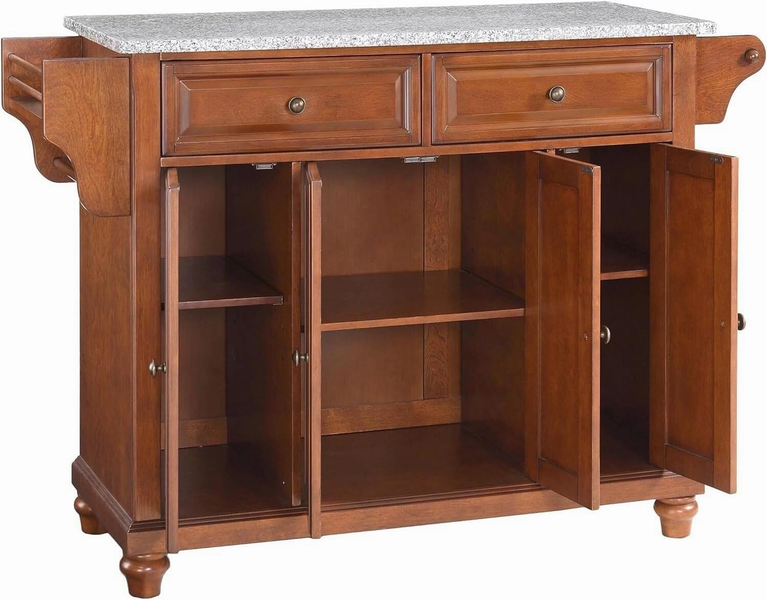 Sophisticated Simplicity Full Size Kitchen Island with Spacious Countertop, Portable Design, Modern Kitchen Furniture, Convenient Storage Drawers Cherry/Gray Granite Top