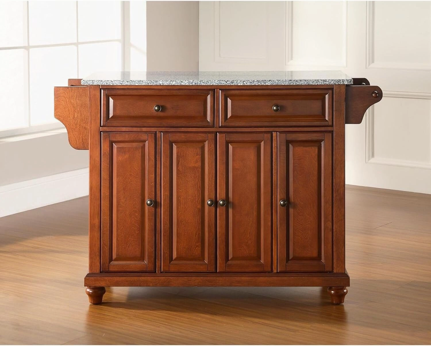 Sophisticated Simplicity Full Size Kitchen Island with Spacious Countertop, Portable Design, Modern Kitchen Furniture, Convenient Storage Drawers Cherry/Gray Granite Top