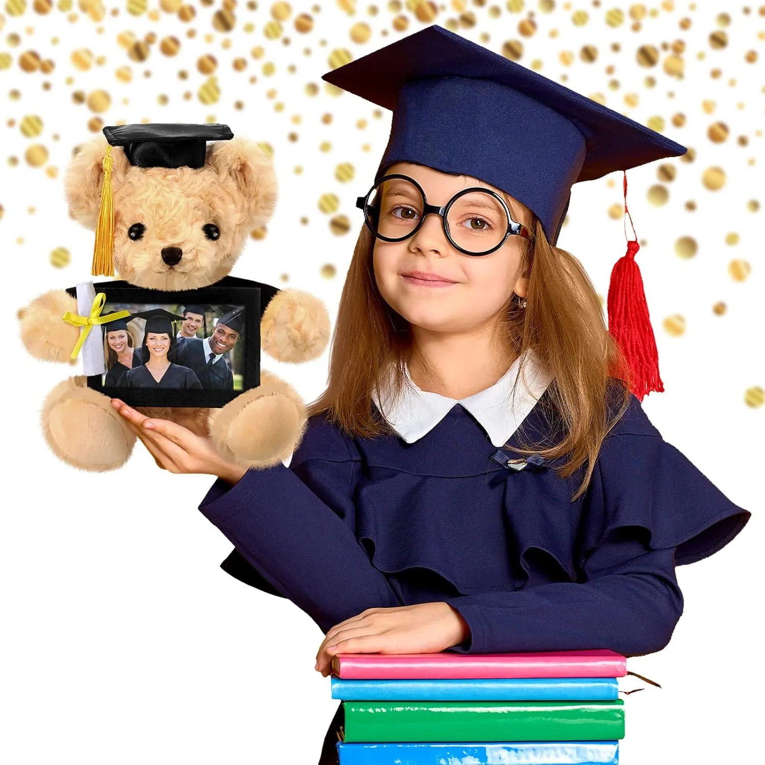 Sotiff 10'' 2025 Graduation Plush Bear with Picture Frame for 4 x 6'' Photo Graduation Gifts Stuffed Bear for Kids Granddaughter Son Girls Boys Preschool Kindergarten Students(Brown, Black)