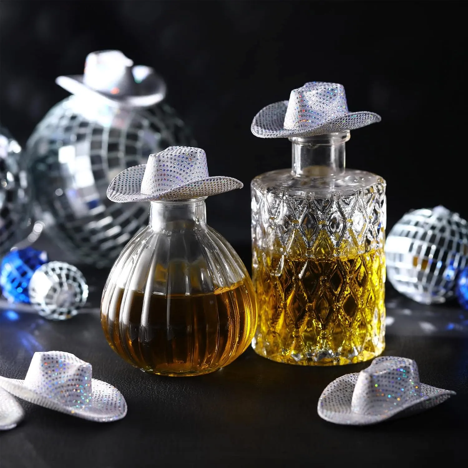 Sotiff 24 Pcs Mini Disco Cowboy Hat Western Cowboy Cowgirl Light up Cute Doll Hat Neon Party Decor Doll Dollhouse Decor