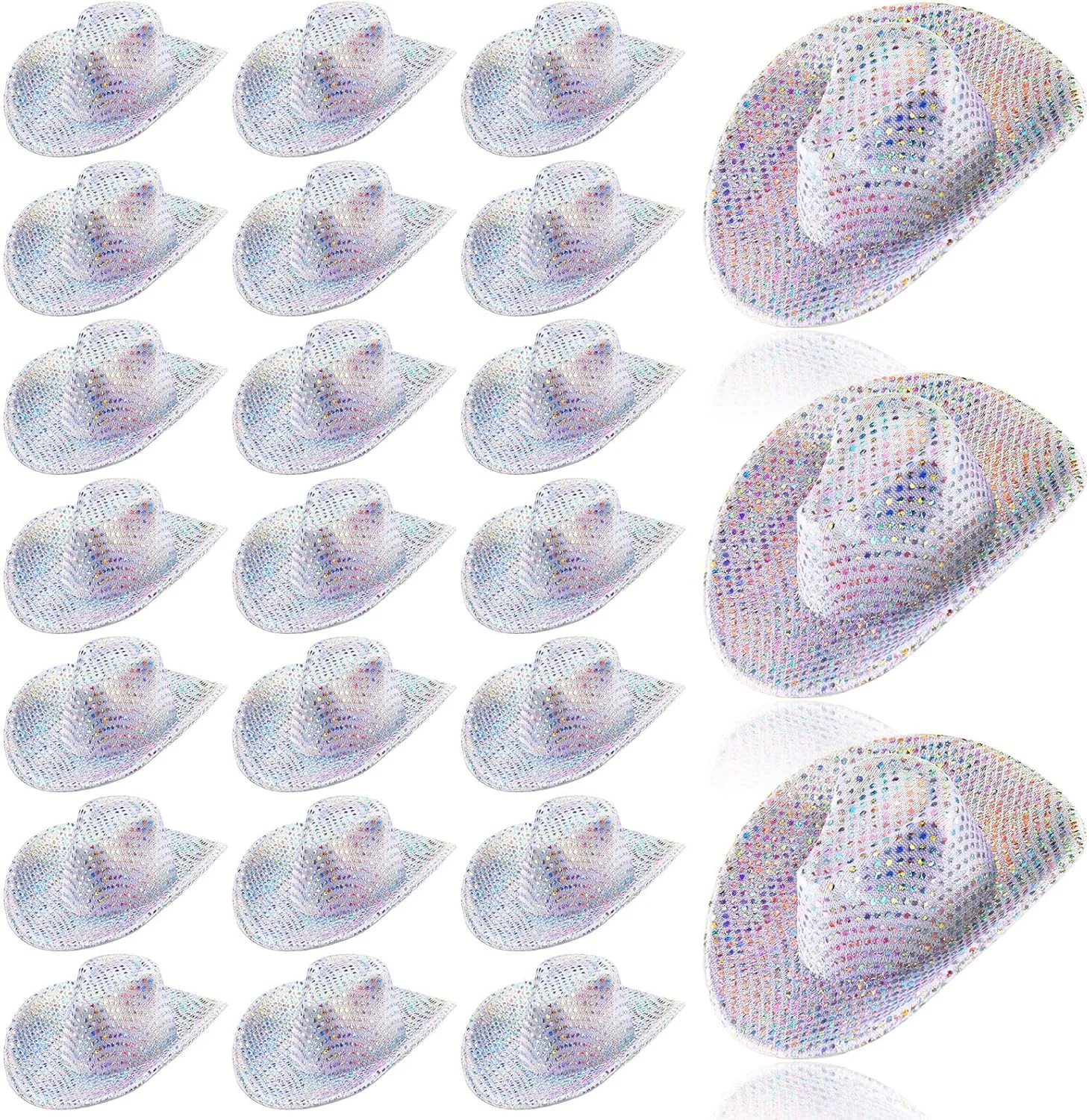 Sotiff 24 Pcs Mini Disco Cowboy Hat Western Cowboy Cowgirl Light up Cute Doll Hat Neon Party Decor Doll Dollhouse Decor