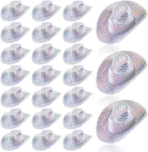 Sotiff 24 Pcs Mini Disco Cowboy Hat Western Cowboy Cowgirl Light up Cute Doll Hat Neon Party Decor Doll Dollhouse Decor