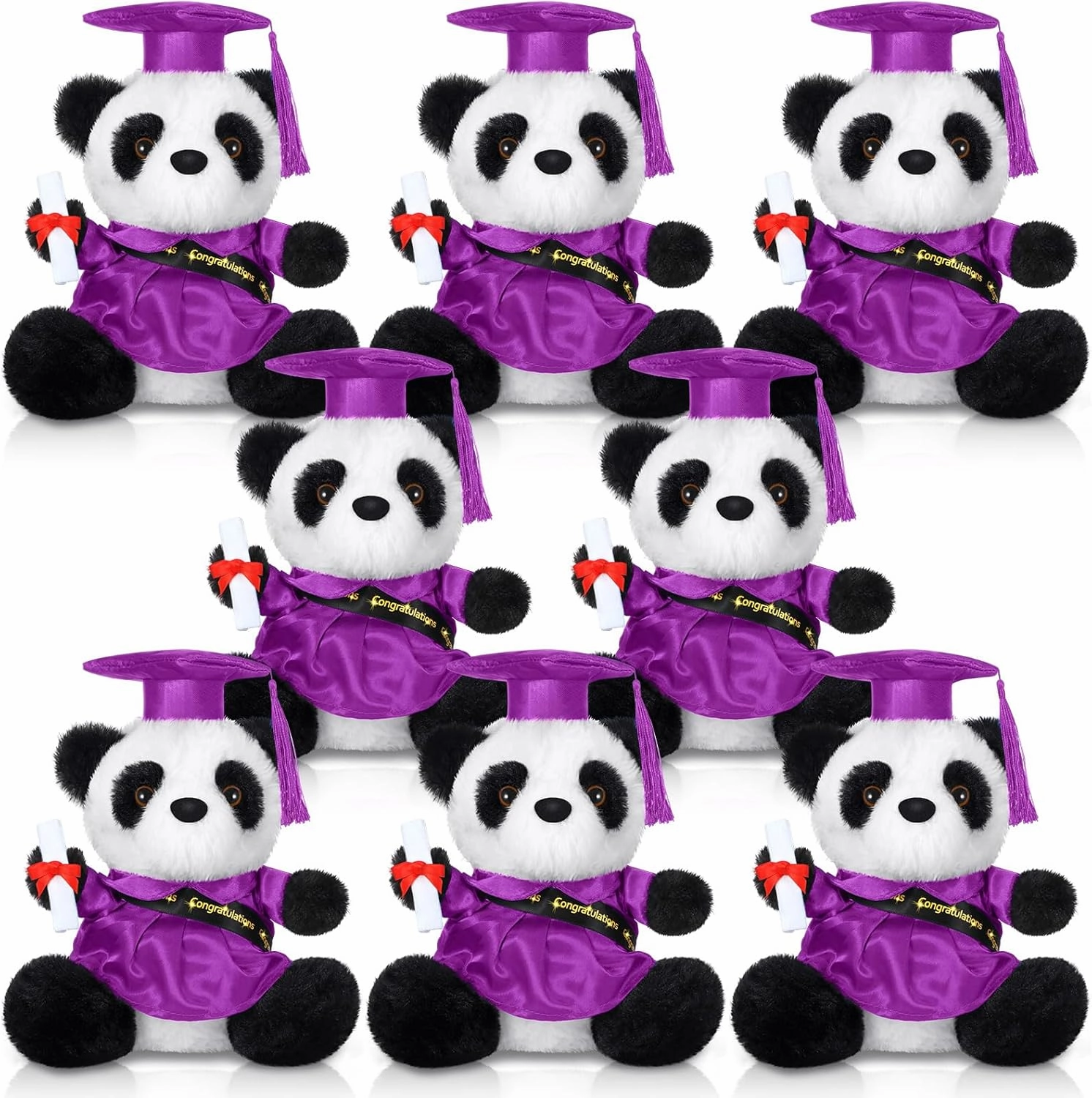 Sotiff 8 Pcs 8'' Graduation Plush Panda Bear Gift 2025 Stuffed Animals with Bachelor Gown Plush Cute Bear Graduation Congrats Grad Present for Grad Ceremony(Purple)