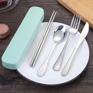 Soup Spoons 4 Pcs Reusable Cutlery Portable，Tableware Set ，Chopsticks Fork Spoon Cutlery Set Camping Travel Silverware Set