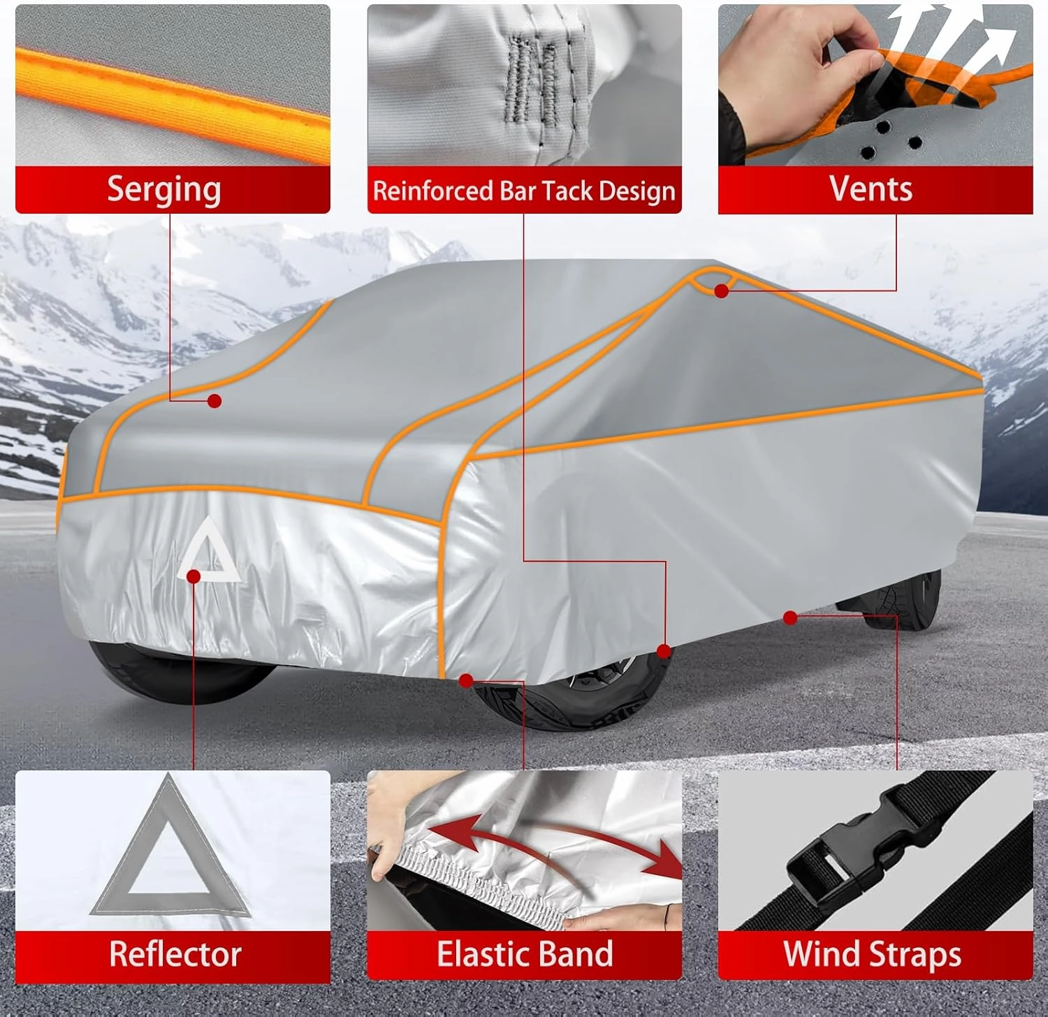 Specialized Hail Protector Replace for Tesla Cybertruck, Multi-Layered Car Hail Blankets Protector Cover with 5mm Thick High Density EVA Cushioning Foam Pad and Reflective Stripes (Gray)