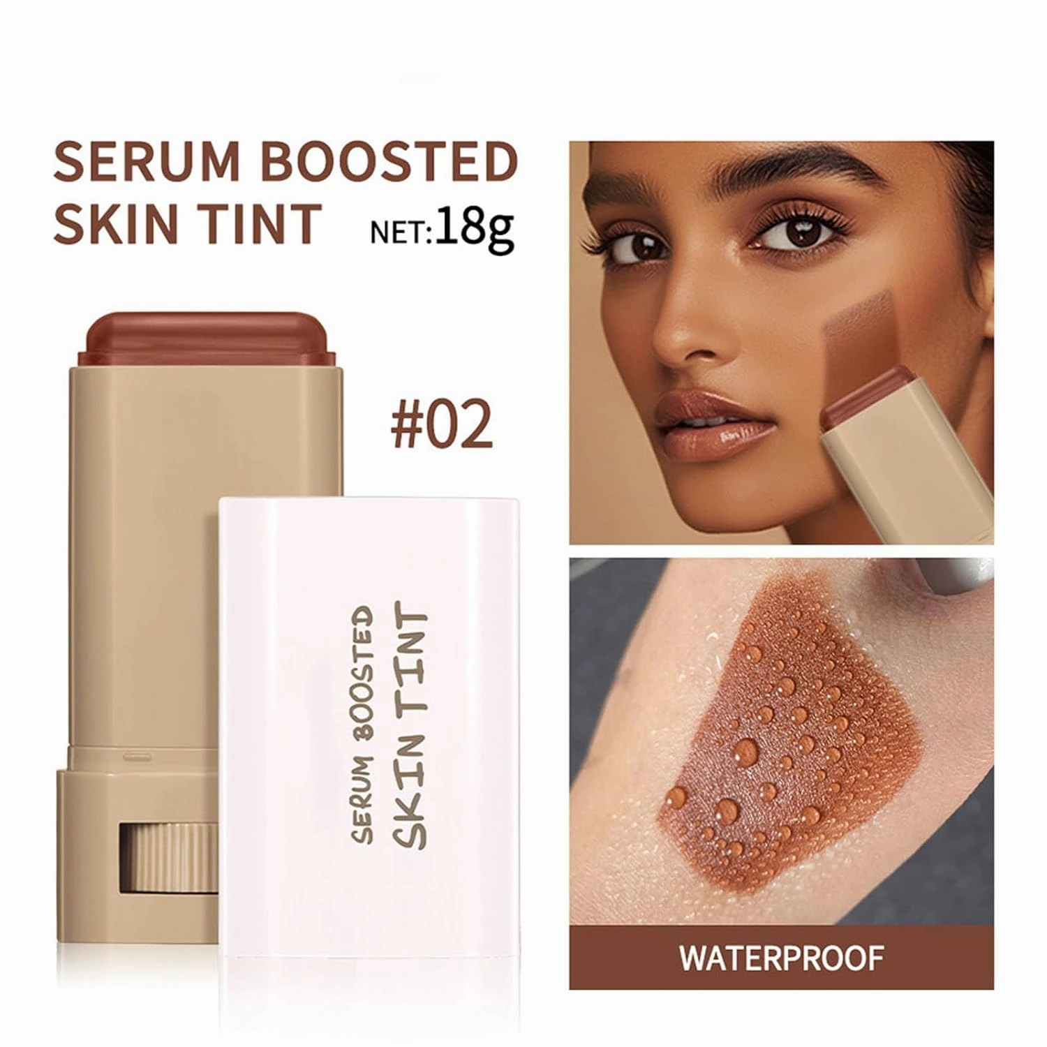 Splendor Serum Boosted Skin Tint Balm, Solid Tinted Moisturizing Serum Contour Stick Foundation Face Stick, Sweat-proof Portable for Women of All Skin Tones (#2-2PCS)