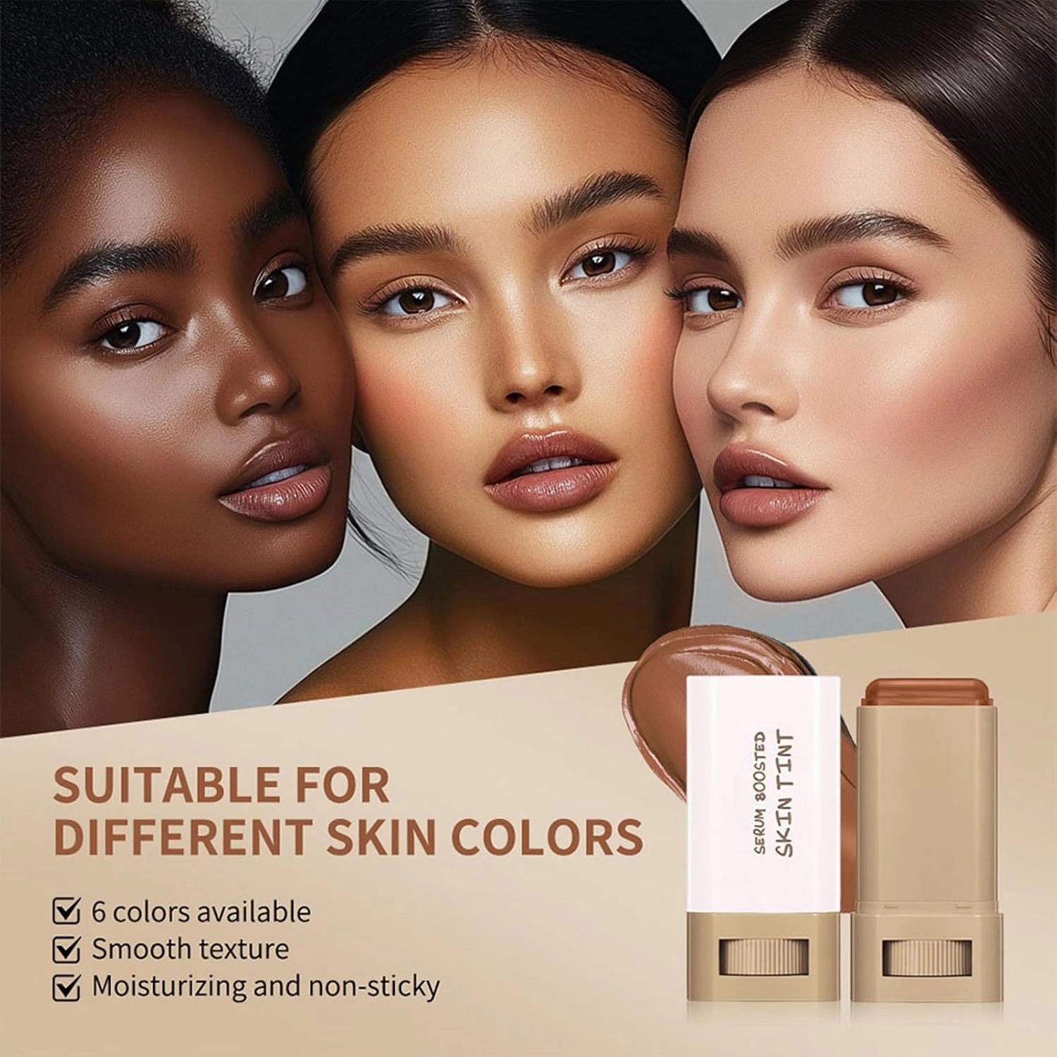 Splendor Serum Boosted Skin Tint Balm, Solid Tinted Moisturizing Serum Contour Stick Foundation Face Stick, Sweat-proof Portable for Women of All Skin Tones (#2-2PCS)