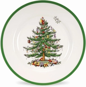 Spode Christmas Tree 10.5" Dinner Plate - Festive Holiday Stoneware Plate with Christmas Tree Design, Green Bordered Edges, Microwave, Dishwasher, Freezer, Oven Safe - Collectible Holiday Tableware