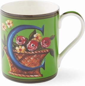 Spode Kit Kemp 12oz Alphabet Mug | Letter C- Unique Stylish Pattern | Fine China | Dishwasher Safe | For Coffee and Tea | Fabulous Gift | Home or Office Use