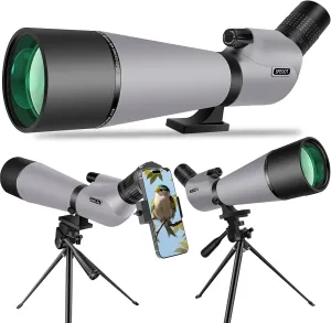 Spotting Scope 25-75x80 HD with Tripod Carrying Pouch and Quick Cell Phone Holder, Clear Image with BAK4 Prism Spotting Scopes for Target Shooting, Bird Watching, Hunting, Wildlife Viewing (Gray)