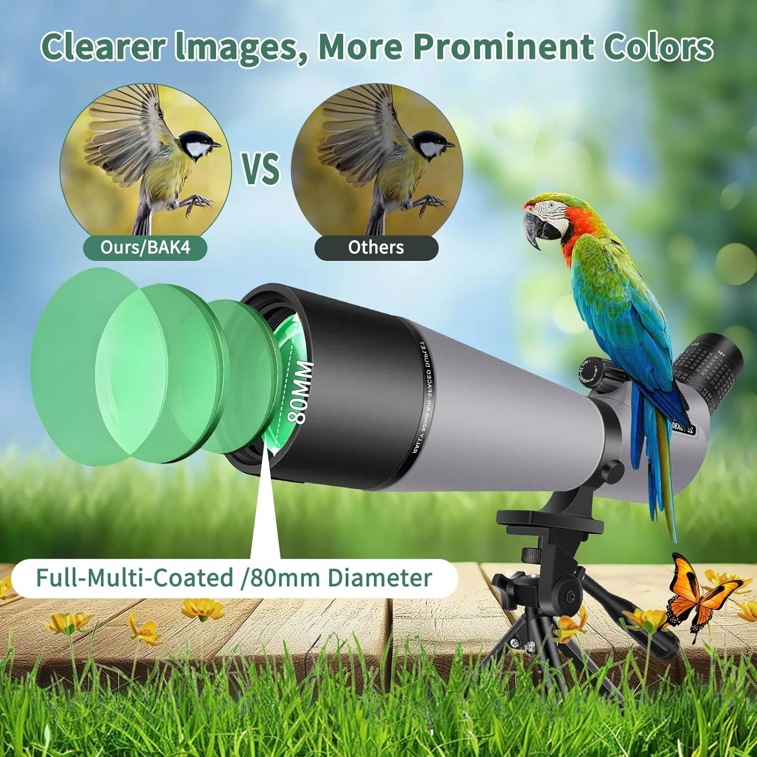 Spotting Scope 25-75x80 HD with Tripod Carrying Pouch and Quick Cell Phone Holder, Clear Image with BAK4 Prism Spotting Scopes for Target Shooting, Bird Watching, Hunting, Wildlife Viewing (Gray)