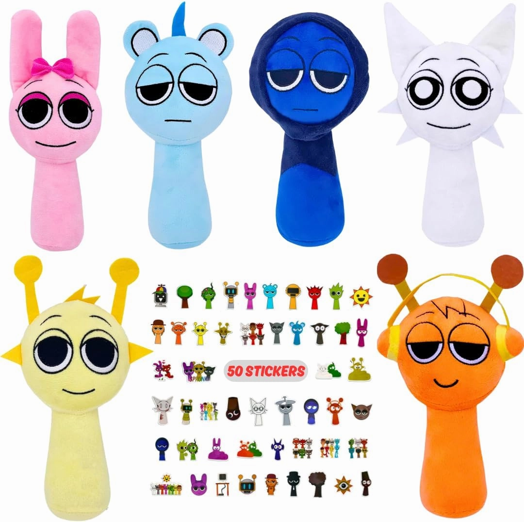 Sprunki Plush Toys Set – Phase 1 Soft Stuffed Characters, Adorable Collectible Plush Dolls, Great for Sprunki Fans & Kids (6 pcs)
