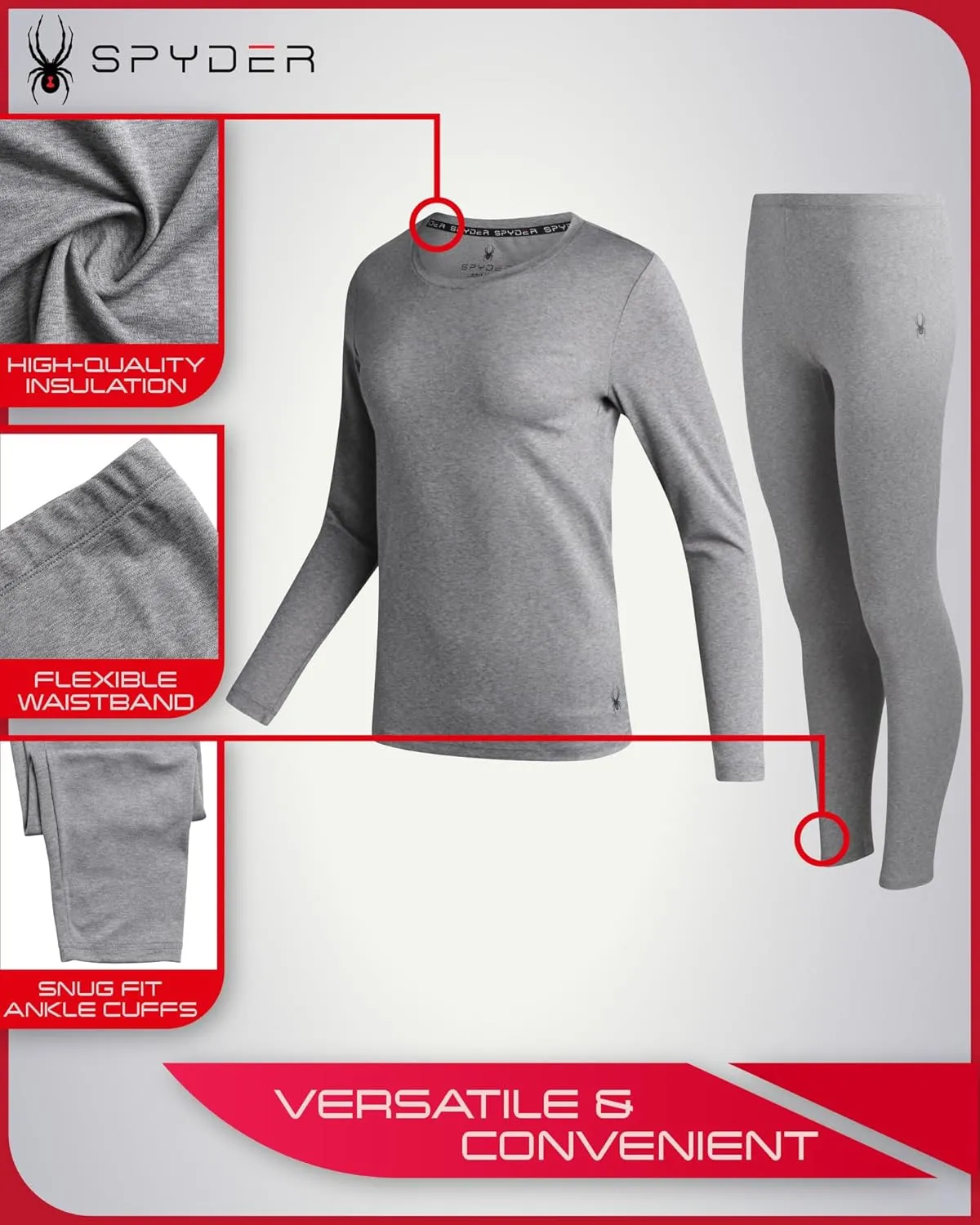 Spyder Women's Thermal Underwear Set - 2 Piece Brushed Back Fleece Lined Long Johns Base Layer Set for Women (Sizes: S-XL)